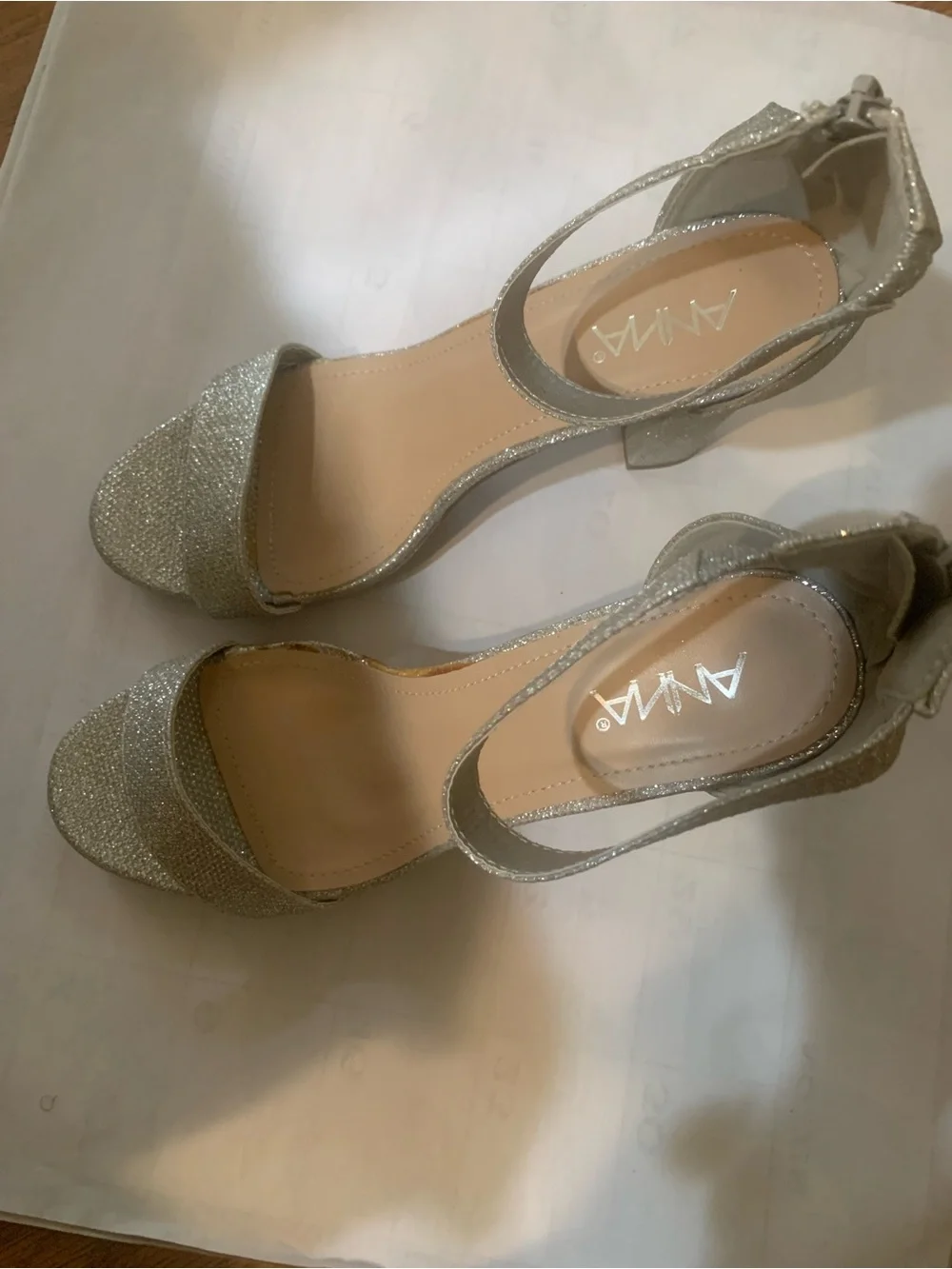 Anna Silver Glitter Ankle-Strap Heels